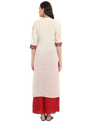 Printed chanderi kurta with palazzo set - 15737608 - Standard Image - 3
