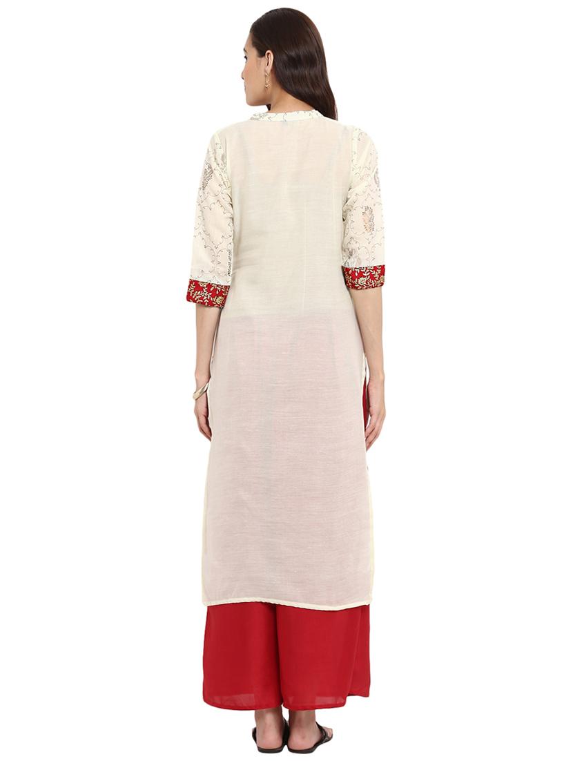 Printed chanderi kurta with palazzo set - 15737608 - Zoom Image - 3