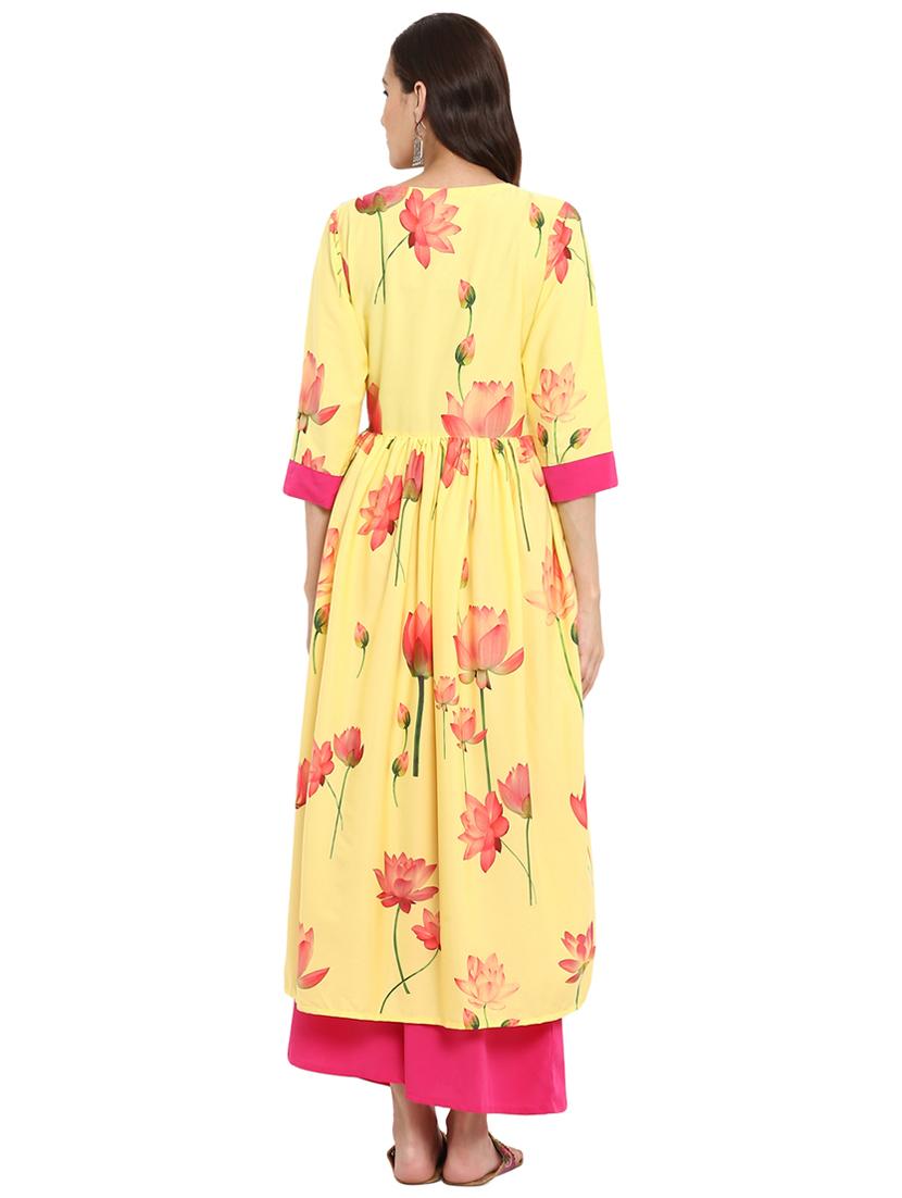 Floral printed kurta with palazzo set - 15737614 - Zoom Image - 3