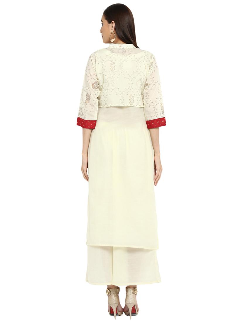 printed kurta palazzo with shrug set - 15737627 - Zoom Image - 3