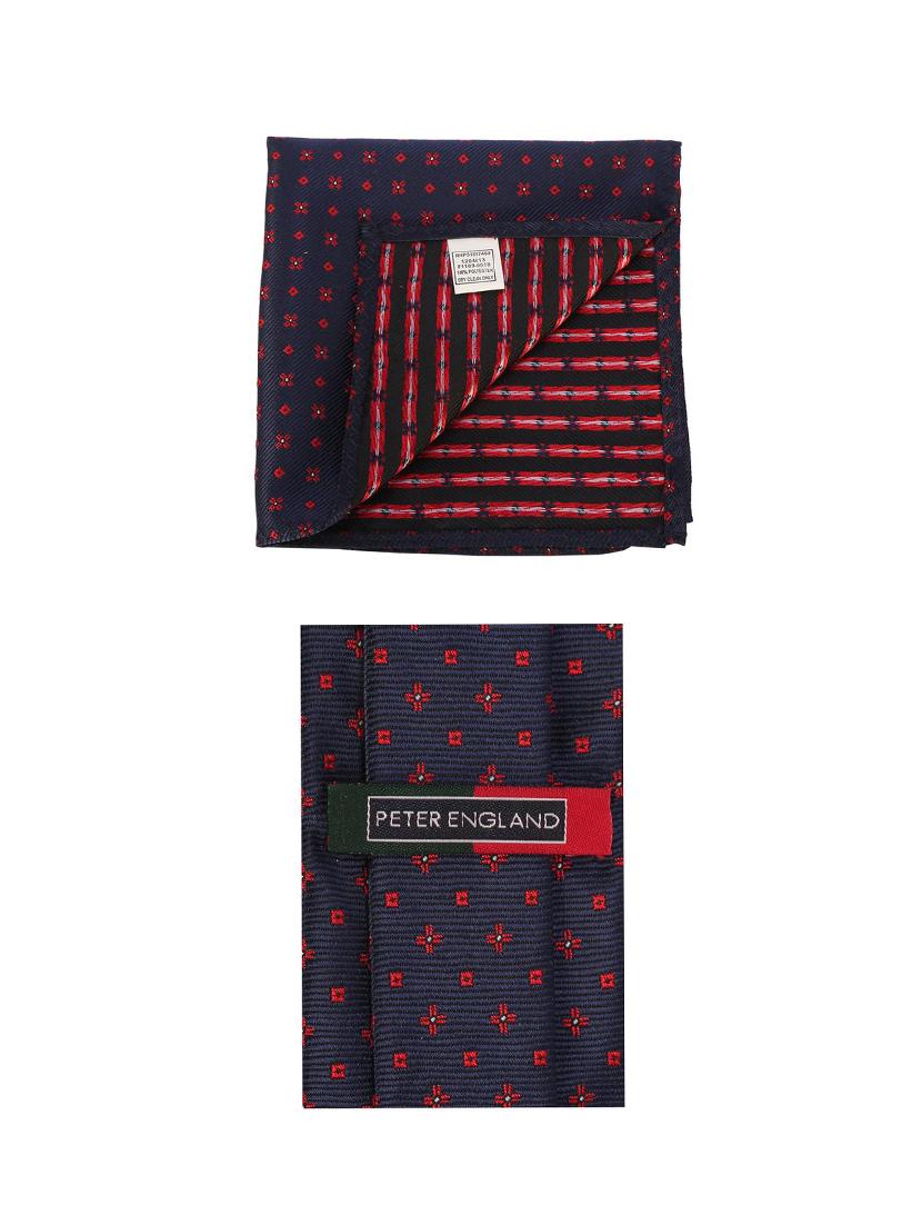 navy cotton tie with pocketsquare - 15737816 - Zoom Image - 3