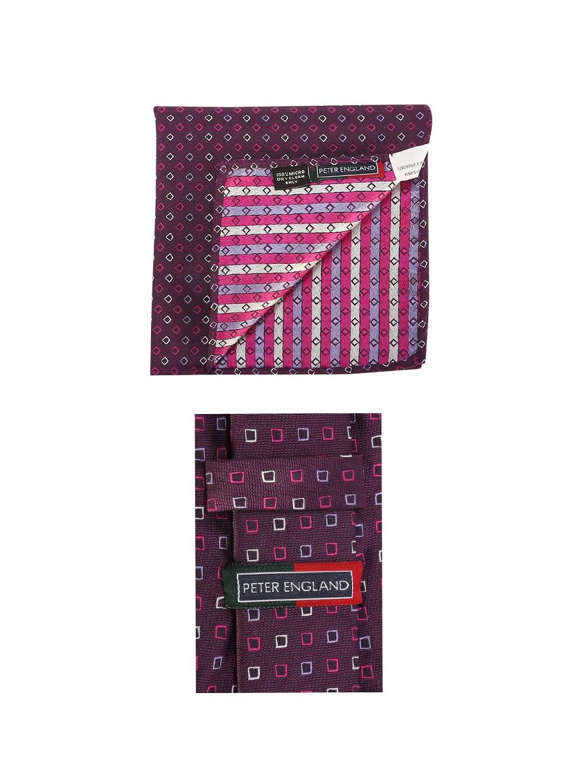 purple cotton tie with pocketsqaure - 15737824 - Zoom Image - 3