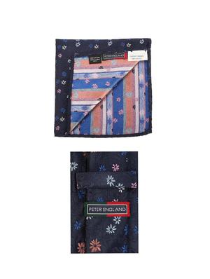 navy cotton tie with pocketsqaure - 15737832 - Standard Image - 3
