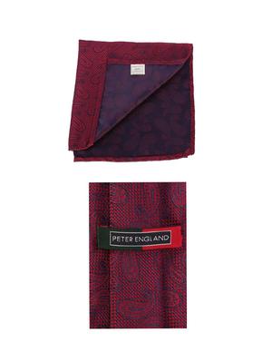 maroon cotton tie with pocketsqaure - 15737836 - Standard Image - 3