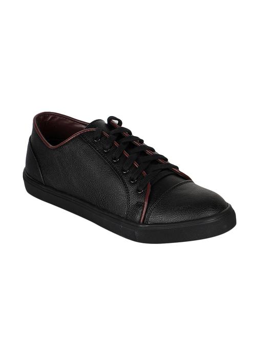 black leatherette lace up sneakers - 15737900 - Standard Image - 1