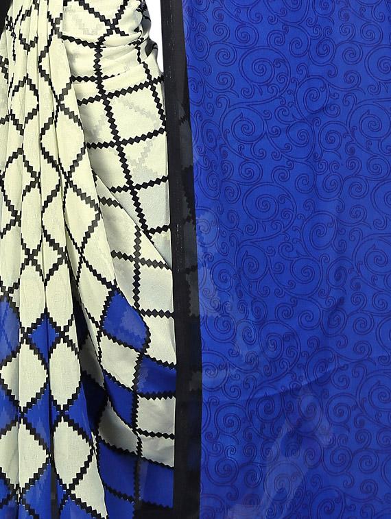checkered half & half saree with blouse - 15737911 - Zoom Image - 3