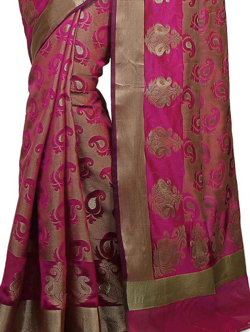 paisley zari motif banarasi saree with blouse - 15738027 - Zoom Image - 3