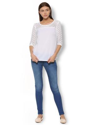 lace paneled round neck top - 15738080 - Standard Image - 3
