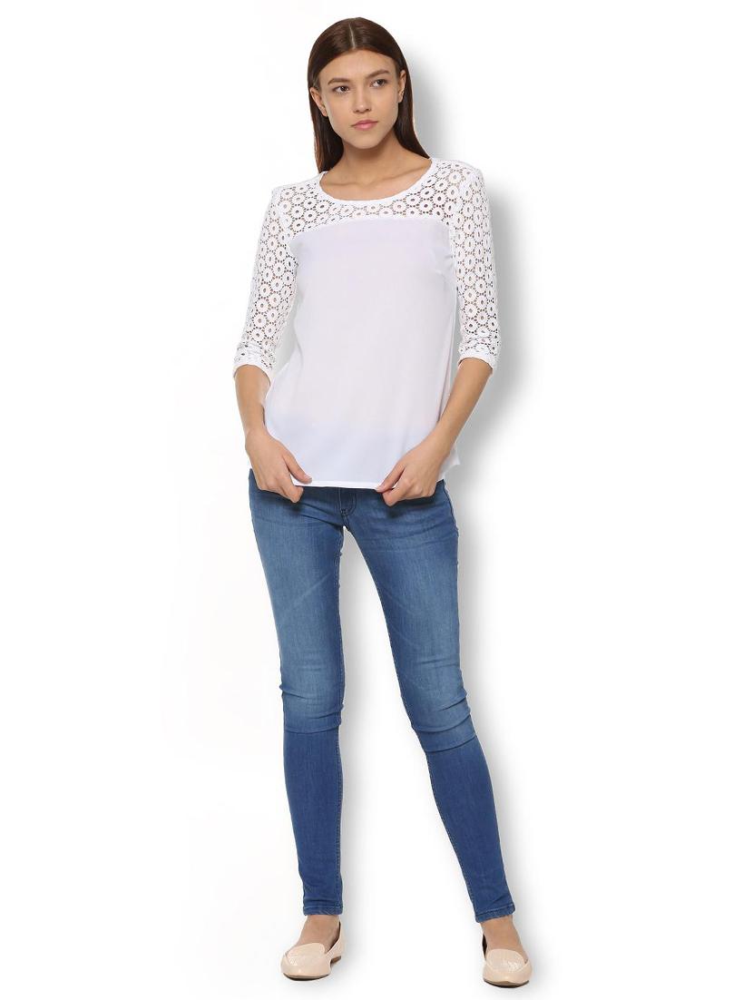 lace paneled round neck top - 15738080 - Zoom Image - 3