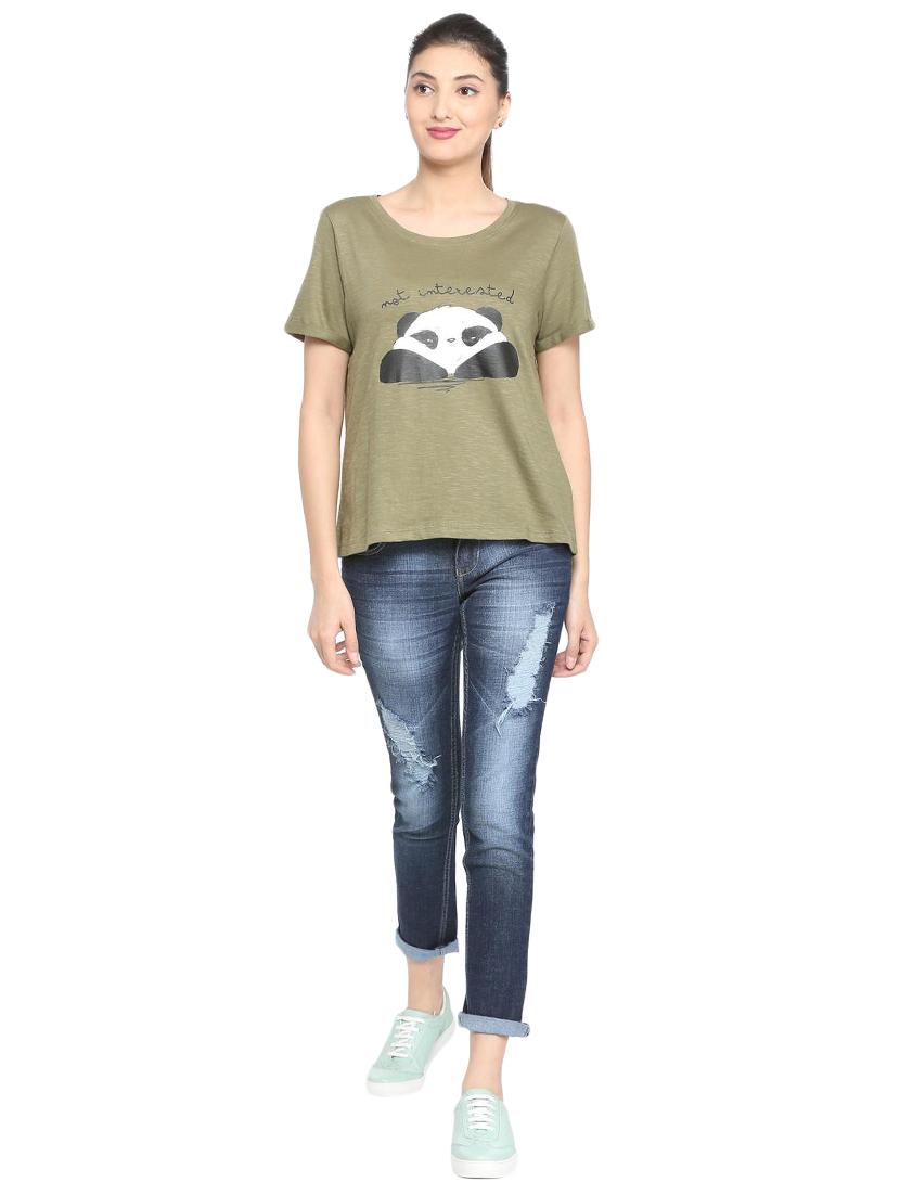 graphic print olive green tee - 15738152 - Zoom Image - 3