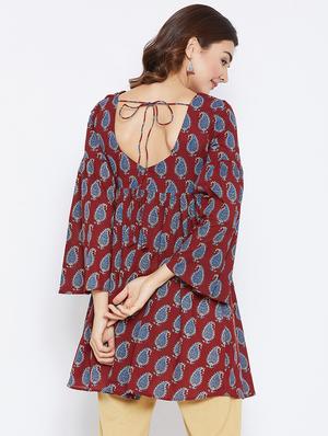 Printed bell sleeves kurti - 15738769 - Standard Image - 3