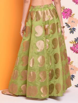 Self-design chanderi flared skirt - 15740977 - Standard Image - 3