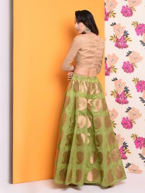 Chanderi crop top with self-design flared palazzo set - 15741204 - Standard Image - 3