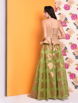 Chanderi peplum top with self-design flared palazzo set - 15741205 - Standard Image - 3
