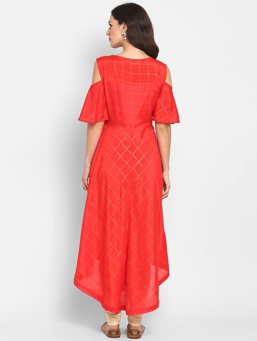Cold shoulder asymmetric kurta - 15742829 - Zoom Image - 3
