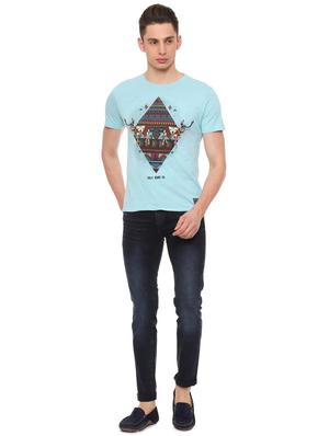 blue cotton front print t-shirt - 15743533 - Standard Image - 3