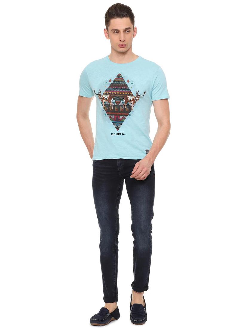 blue cotton front print t-shirt - 15743533 - Zoom Image - 3