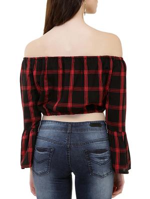 off shoulder checkered crop top - 15744483 - Standard Image - 3