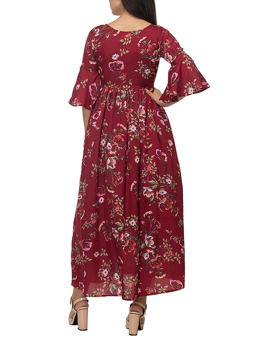 flute sleeved floral pleated dress - 15744951 - Zoom Image - 3