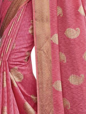 gold border jute linen banarasi saree with blouse - 15746921 - Standard Image - 3