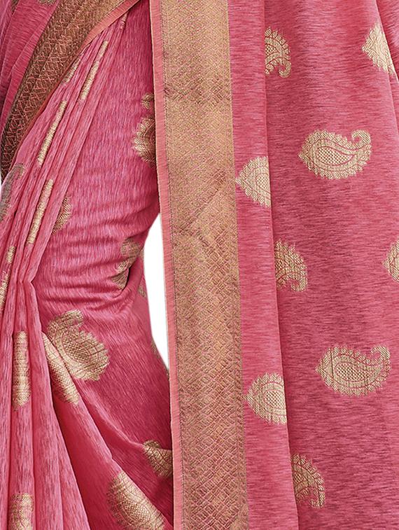 gold border jute linen banarasi saree with blouse - 15746921 - Zoom Image - 3