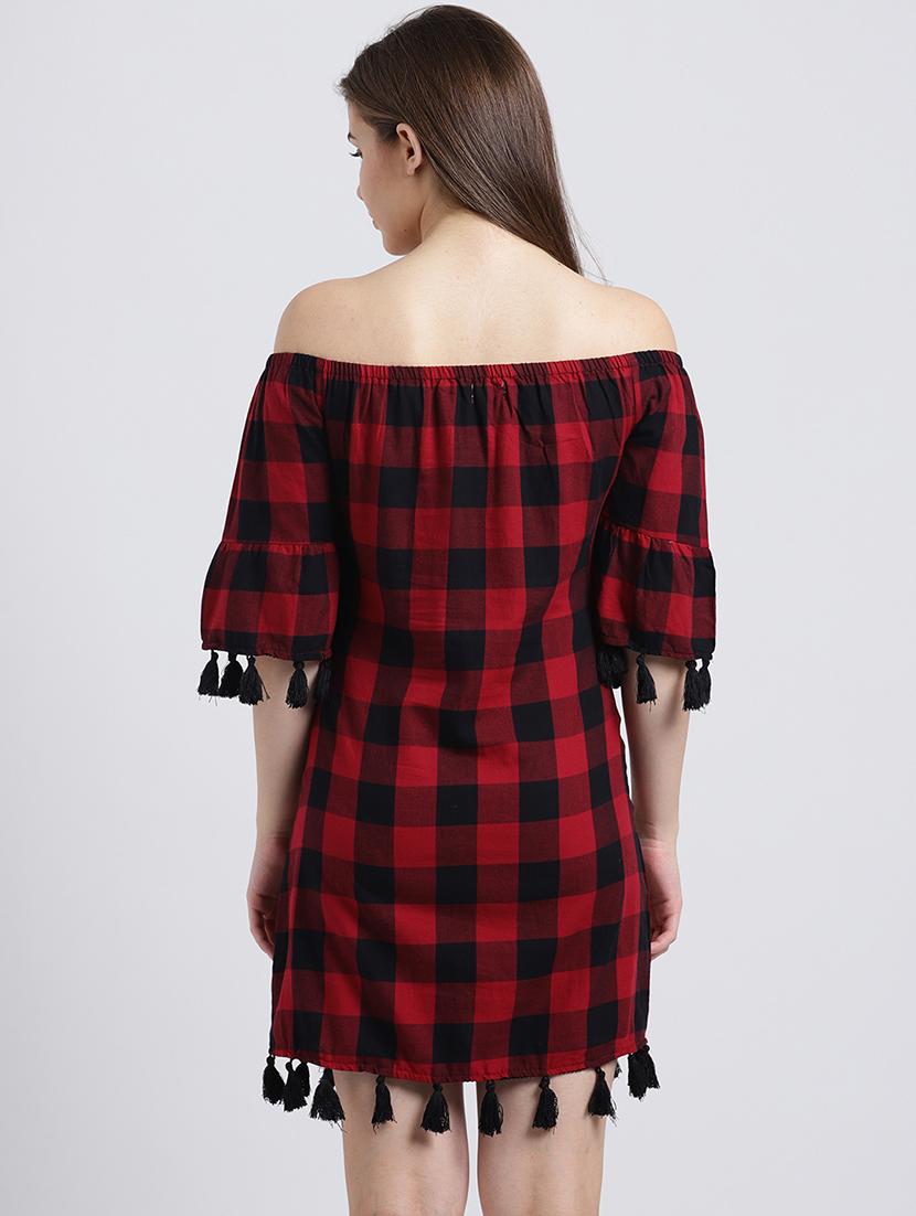 off shoulder checkered shift dress - 15747094 - Zoom Image - 3
