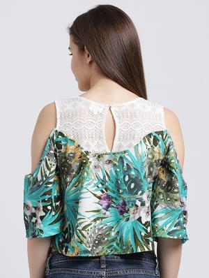 lace paneled tropical print crop top - 15747119 - Standard Image - 3