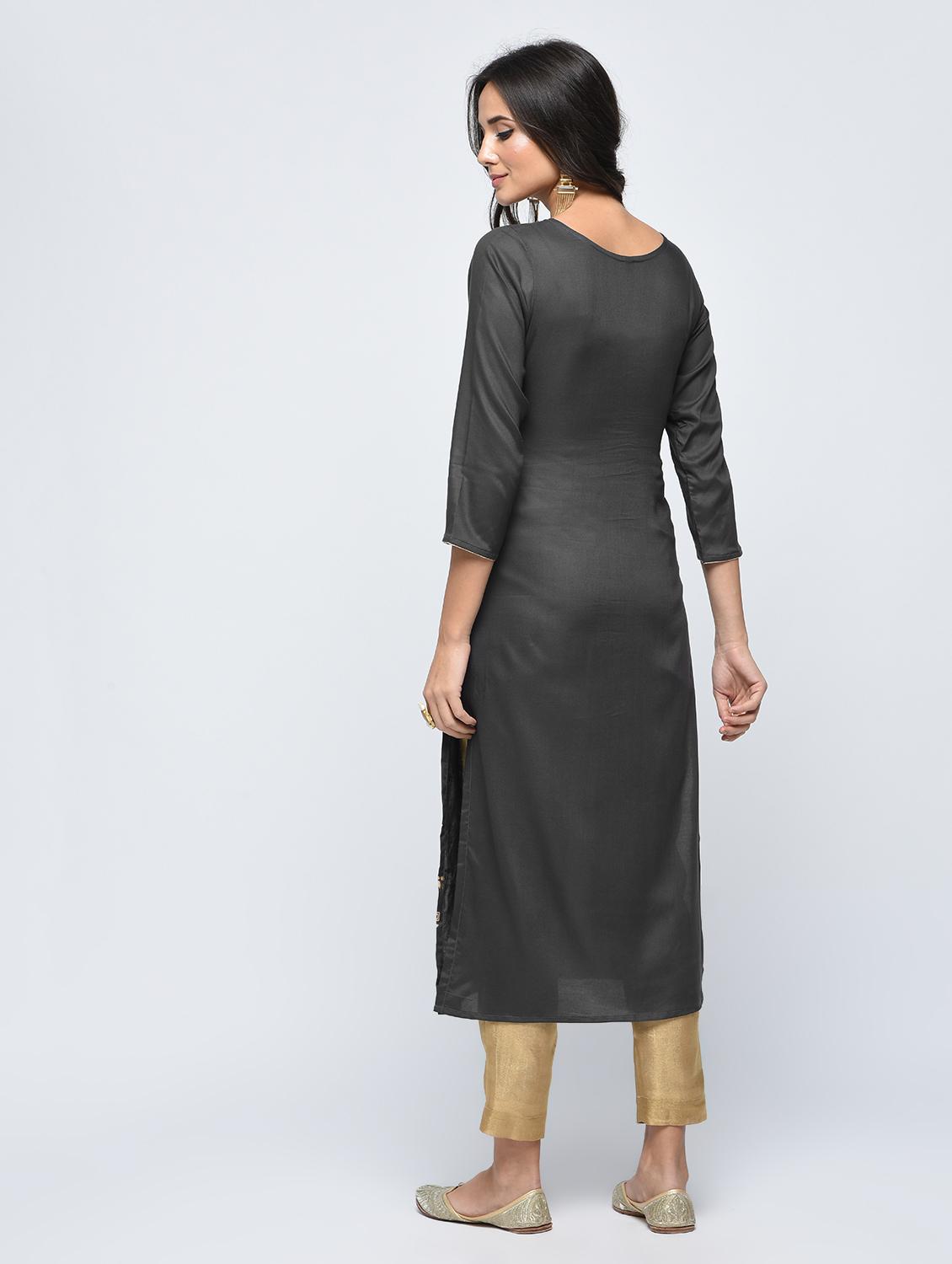 Foil print straight kurta - 15748442 - Zoom Image - 3