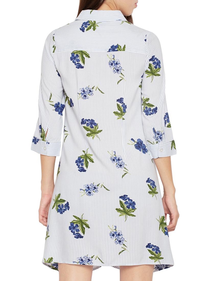twist detail floral striped shirt dress - 15748731 - Zoom Image - 3