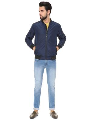 navy blue solid bomber jacket - 15751265 - Standard Image - 3