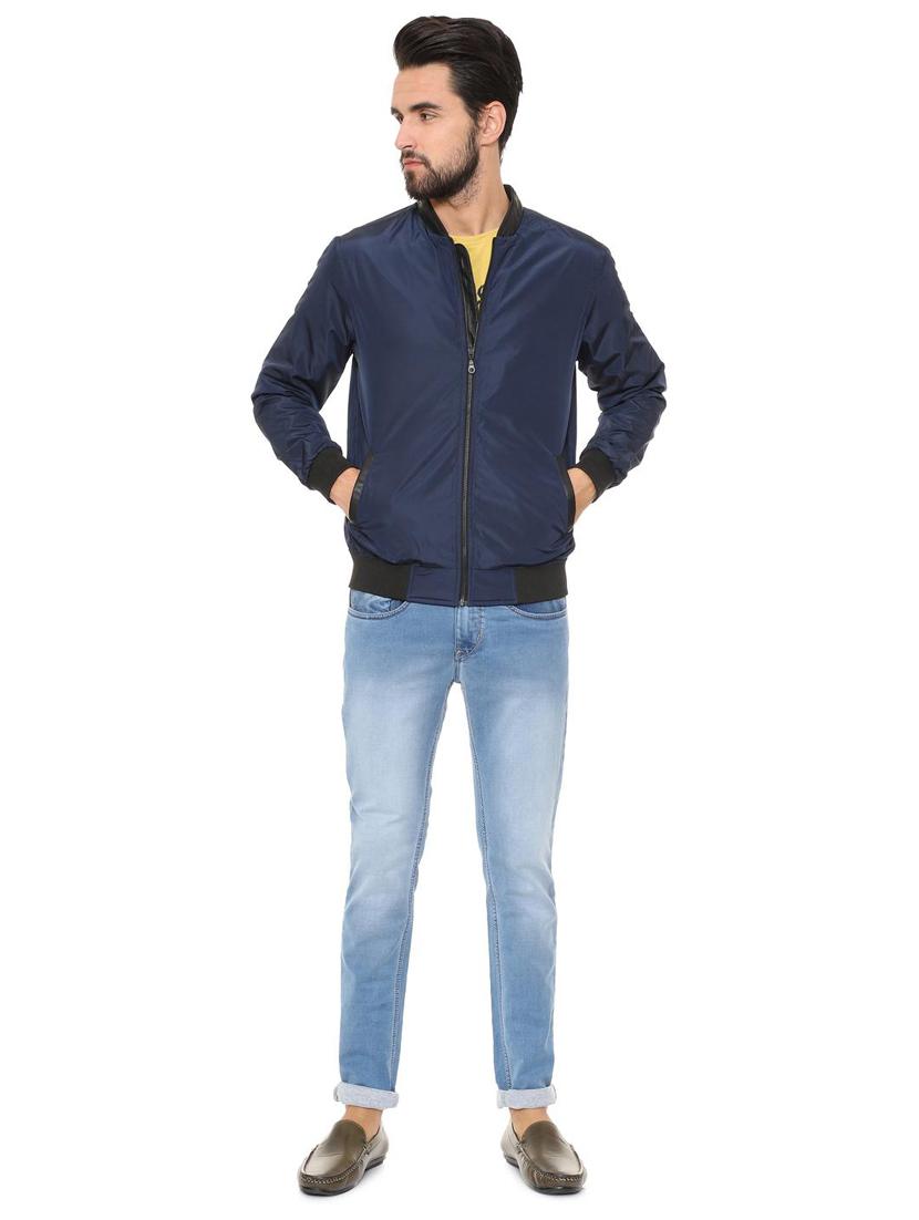 navy blue solid bomber jacket - 15751265 - Zoom Image - 3
