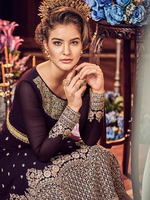embroidered semi-stitched anarkali suit - 15754545 - Standard Image - 3