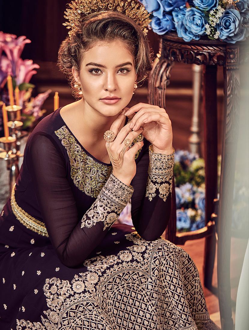 embroidered semi-stitched anarkali suit - 15754545 - Zoom Image - 3