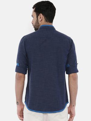 navy blue solid casual shirt - 15756607 - Standard Image - 3
