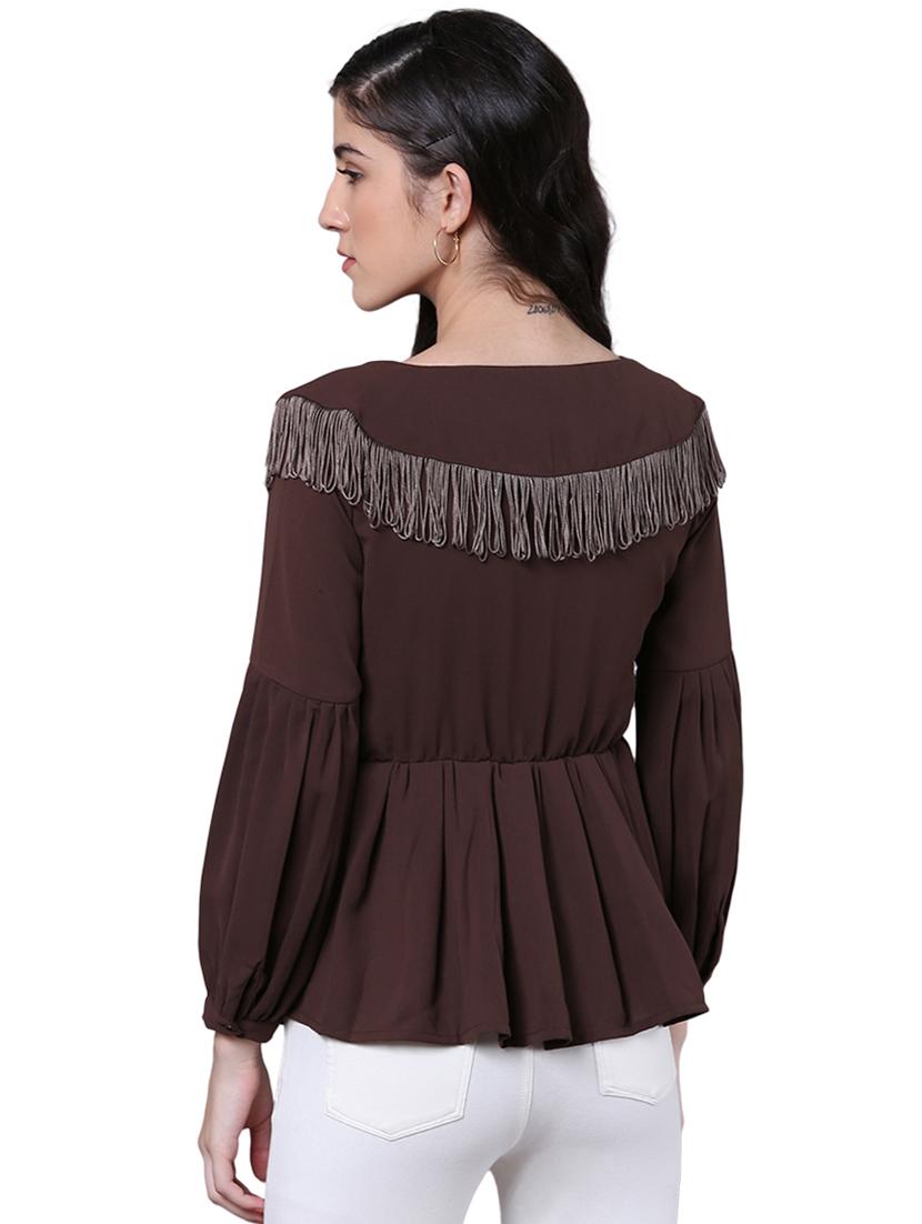 fringed lace pleated wrap top - 15756910 - Zoom Image - 3