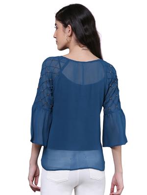 tie-up neck embellished sheer top - 15756914 - Standard Image - 3