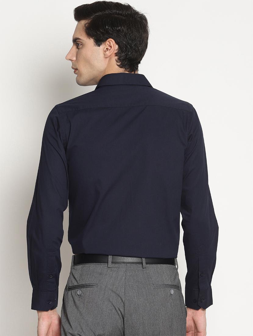 navy blue solid formal shirt - 15757297 - Zoom Image - 3