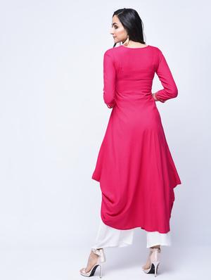 Fuchsia solid cowl kurta - 15758960 - Standard Image - 3