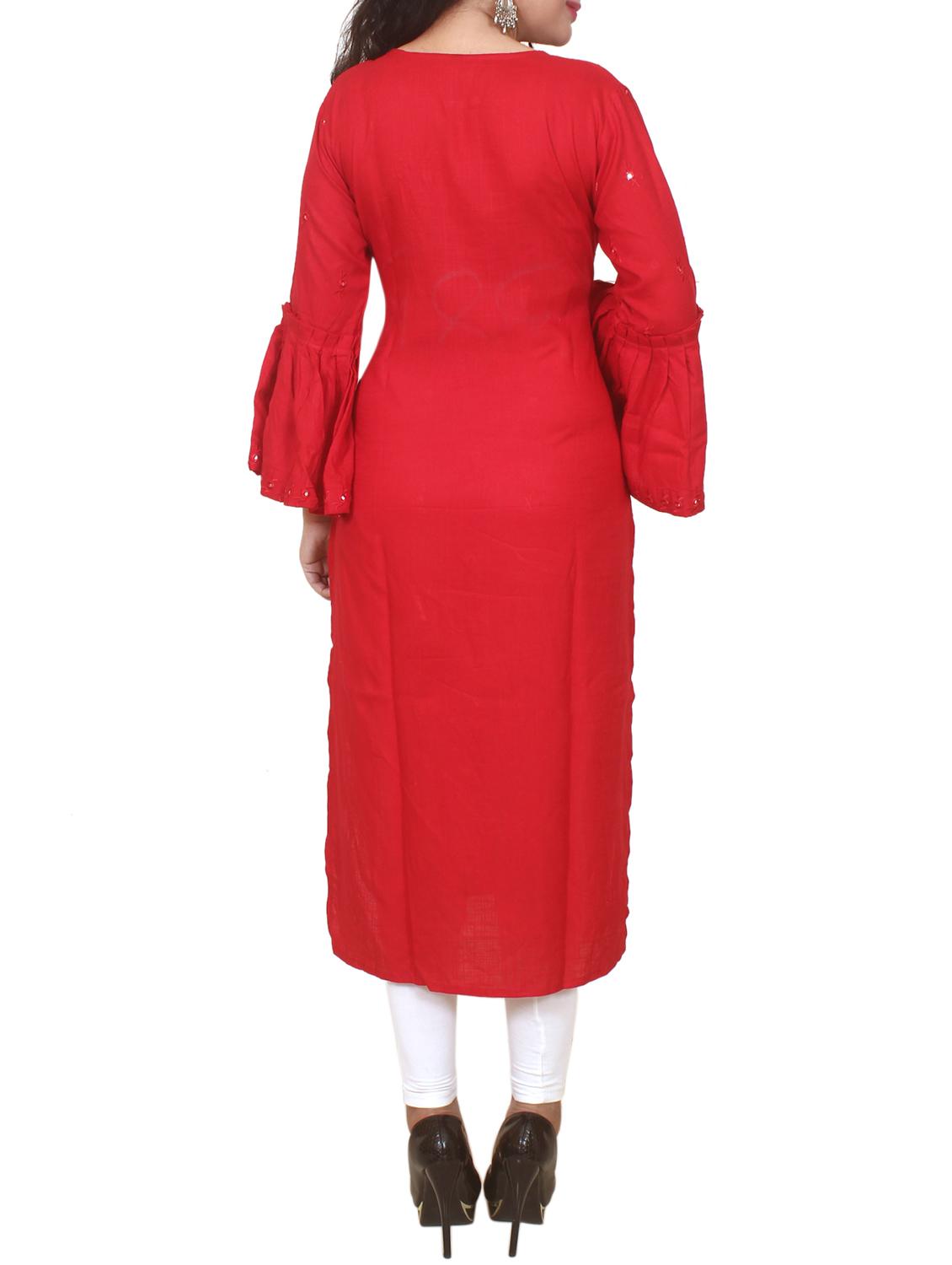Bell sleeves straight kurta - 15759515 - Zoom Image - 3