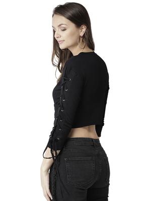 Eyelet lace up sleeved crop top - 15765337 - Standard Image - 3