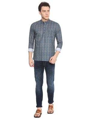 blue cotton short kurta - 15765770 - Standard Image - 3