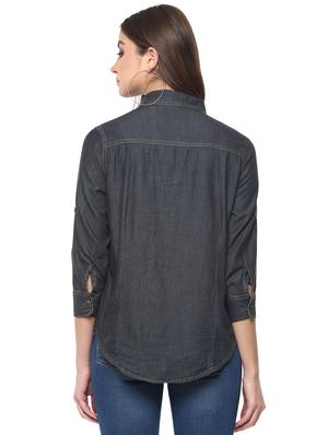 curved hem denim shirt - 15770458 - Standard Image - 3