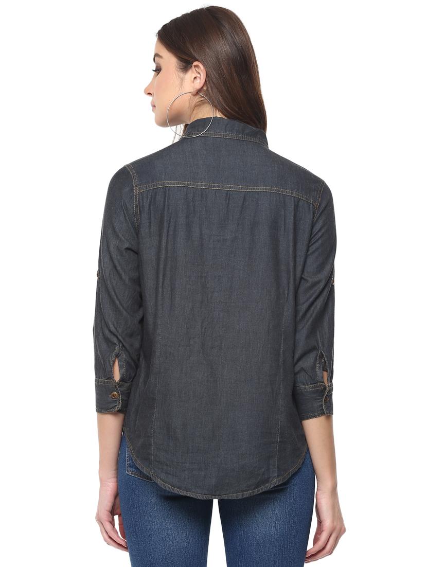 curved hem denim shirt - 15770458 - Zoom Image - 3
