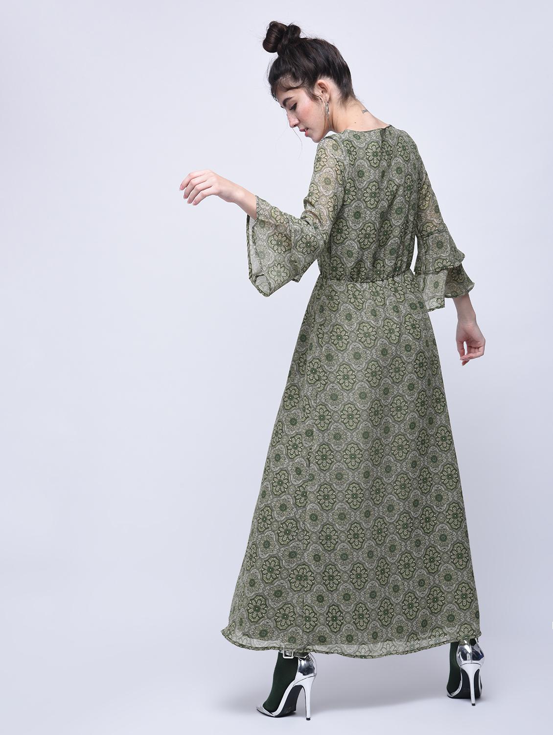 layered bell sleeved maxi dress - 15770565 - Zoom Image - 3