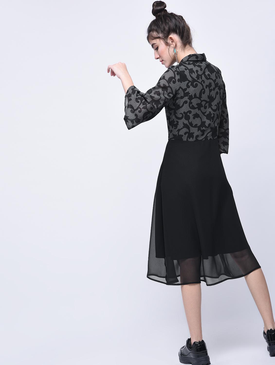 placket detail scroll pattern a-line dress - 15770593 - Zoom Image - 3