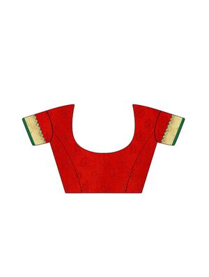 red cotton silk woven saree with blouse - 15773517 - Standard Image - 3