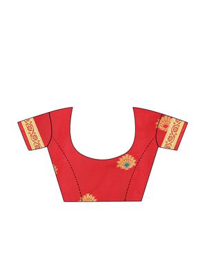red cotton woven saree with blouse - 15773562 - Standard Image - 3