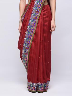 embroidered border embellished saree with blouse - 15775403 - Standard Image - 3