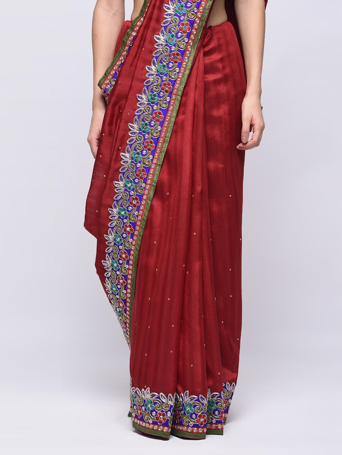 embroidered border embellished saree with blouse - 15775403 - Zoom Image - 3