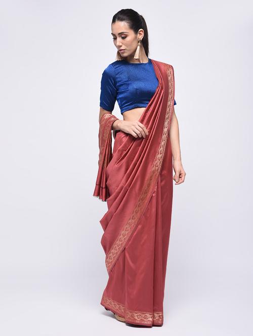 self design border solid saree with blouse - 15775437 - Standard Image - 1